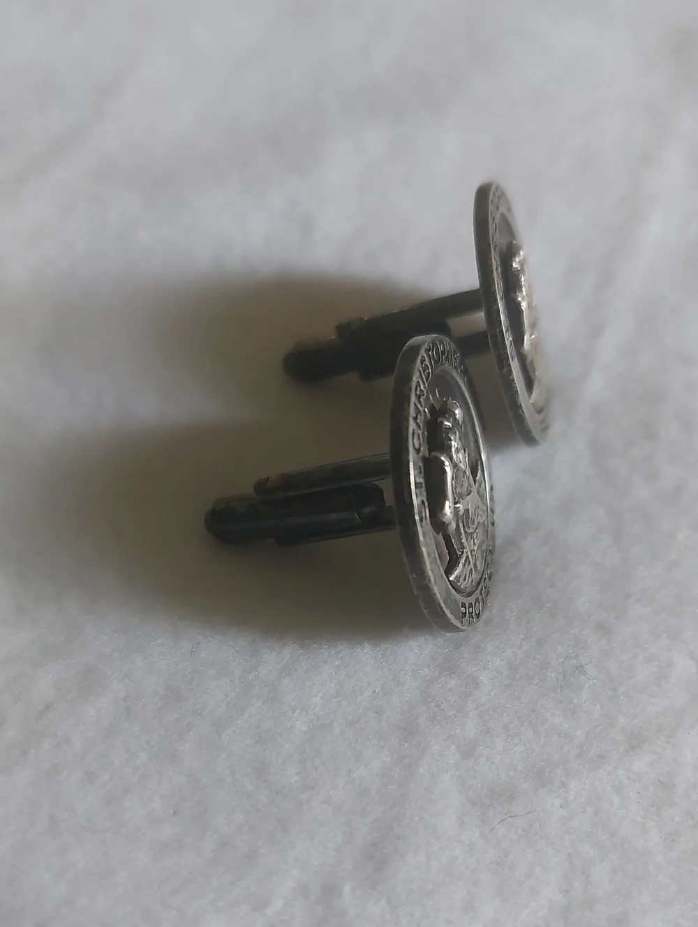 Vintage Sterling Silver St. Christopher Protect Us Cufflinks 1